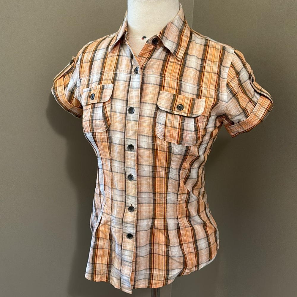 Blue Crush Shirt Sleeve Button Up Plaid Shirt Size Medium